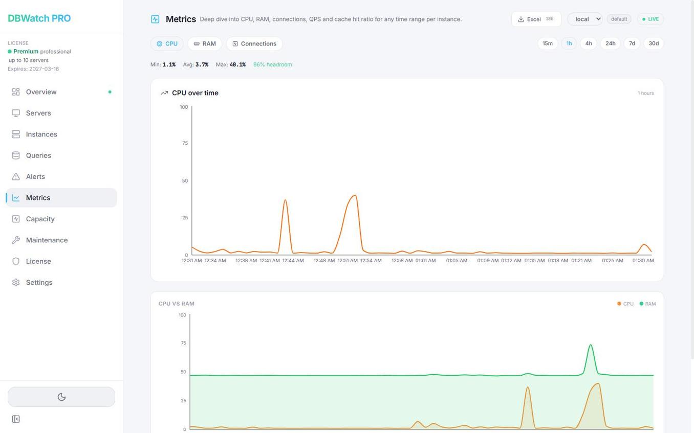 DBWatch PRO — метрики PostgreSQL